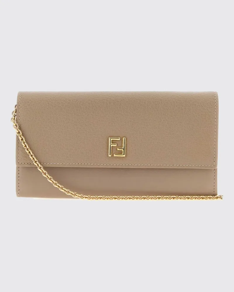 Fendi Wallet on Chain aus Kalbsleder mit FF-Monogramm und Kettenriemen Taubengrau