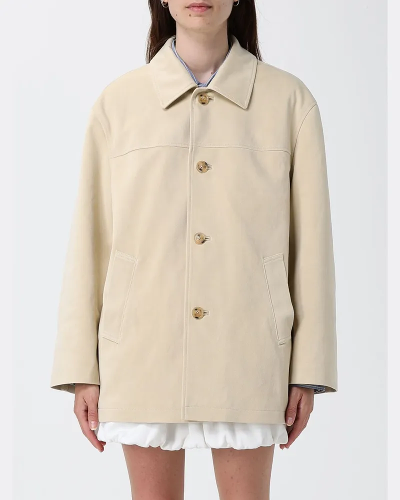 Dunst Hemdjacke aus Kunstleder mit überschnittenen Schultern und klassischem Kragen Beige