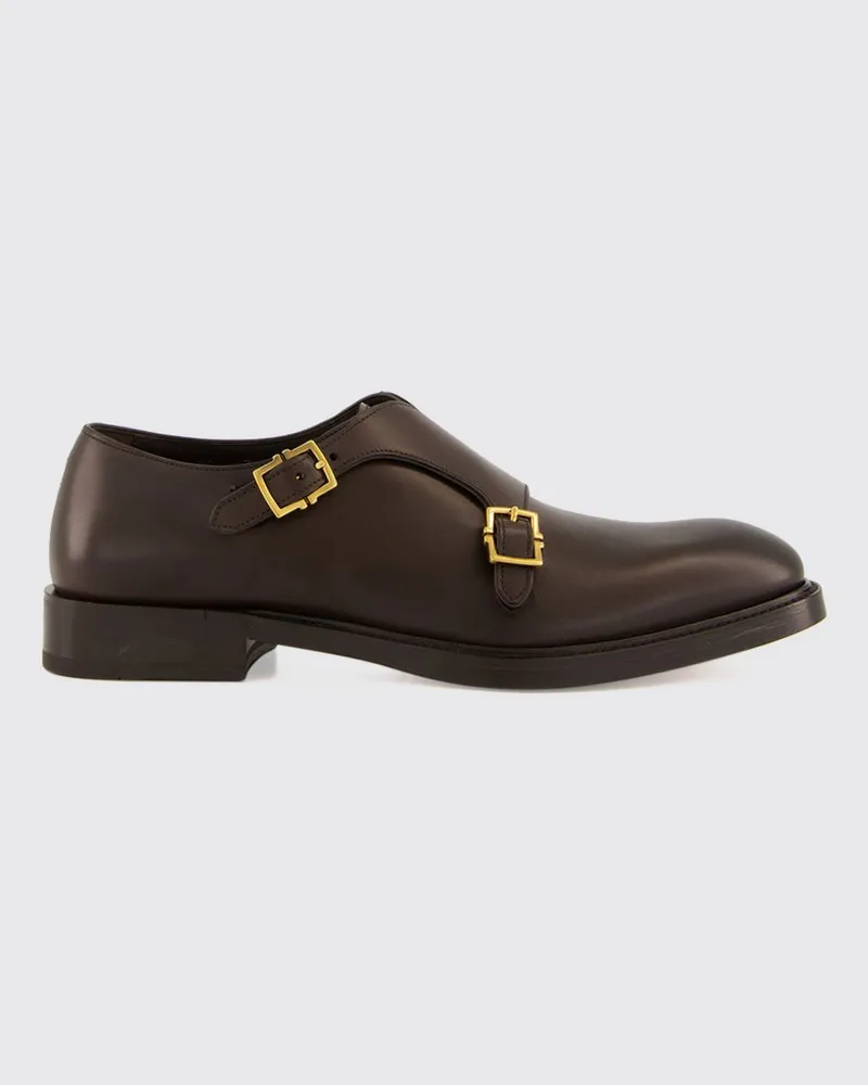 Ferragamo Monk-Strap-Schuhe aus glattem Kalbsleder mit Doppelschnalle Schwarz