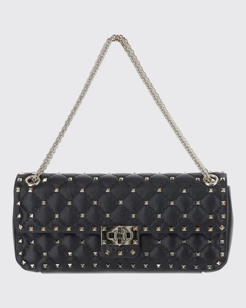 Valentino Garavani Rockstud Spike Schultertasche aus gestepptem Leder mit Nieten Schwarz