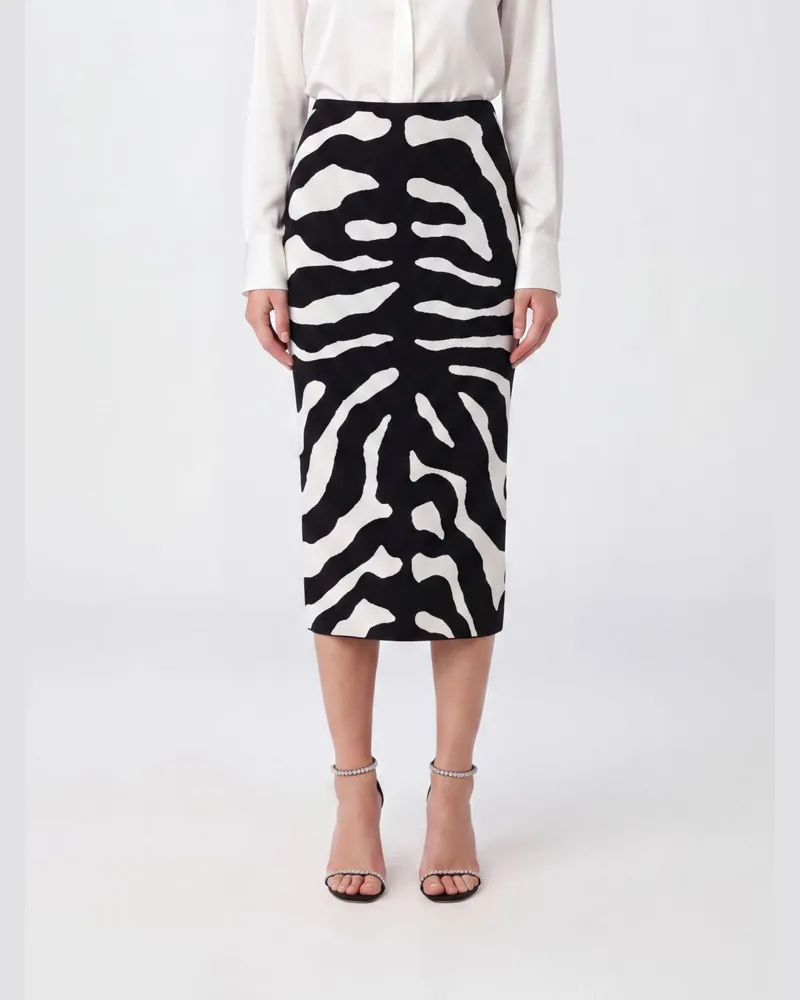 Moschino Midi-Bleistiftrock aus Strick mit Zebramuster in Mohair-Mischung Schwarz