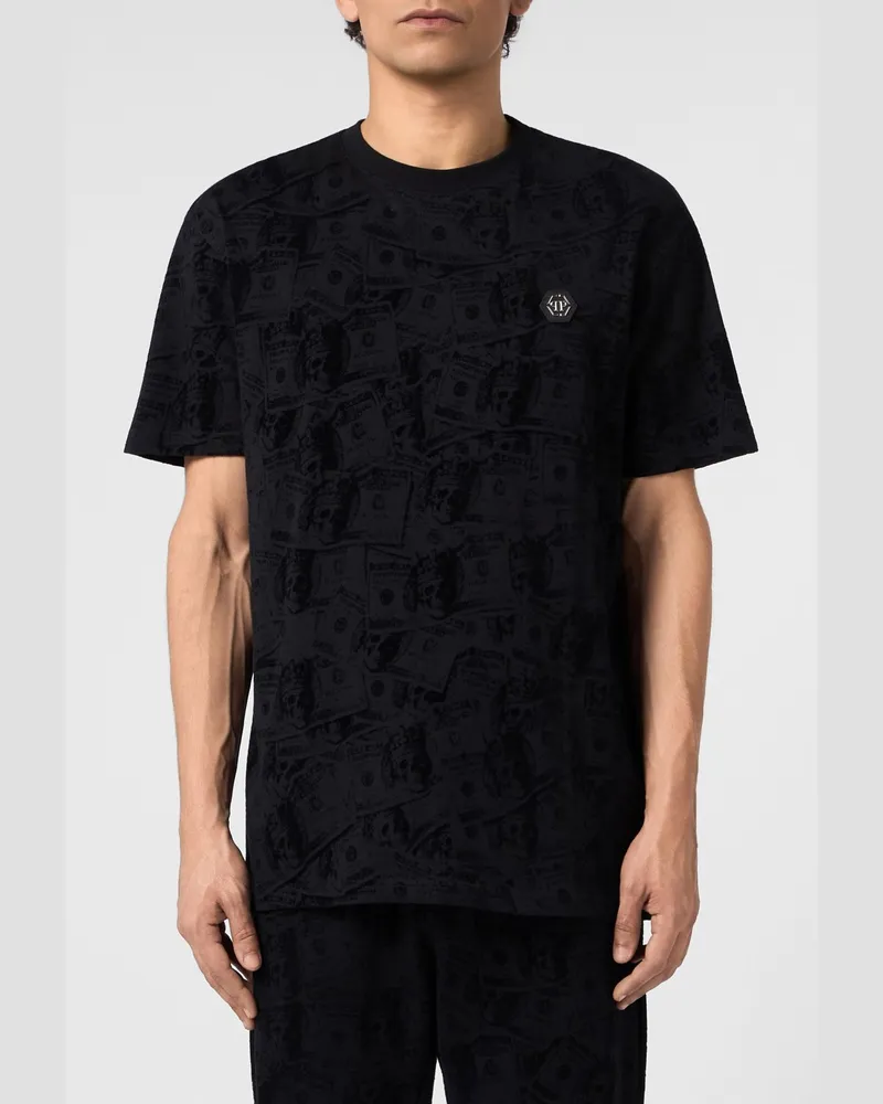 Philipp Plein Relaxed-Fit-T-Shirt aus Baumwolle mit Totenkopf-Print und Hexagon-Logo Schwarz