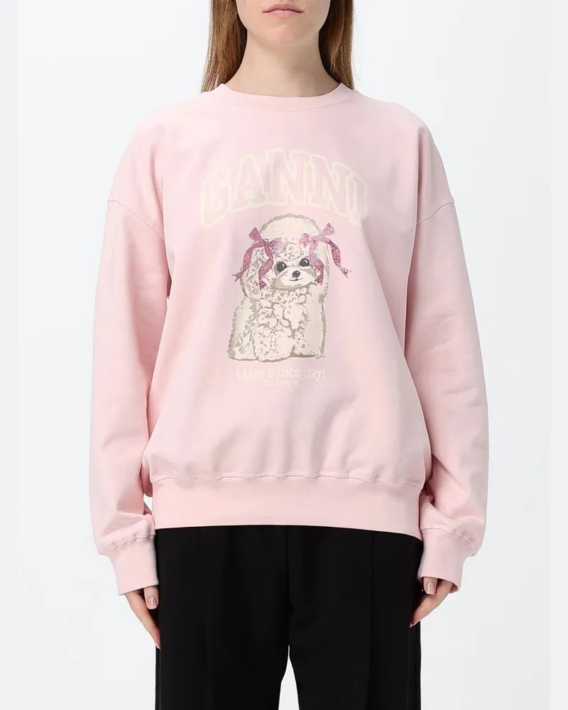 Ganni Relaxed-Fit Sweatshirt aus Baumwolle mit grafischem Logo-Print Pink