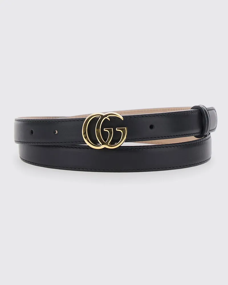 Gucci Schmaler GG Marmont Gürtel aus Kalbsleder mit Doppel-G-Schnalle Schwarz