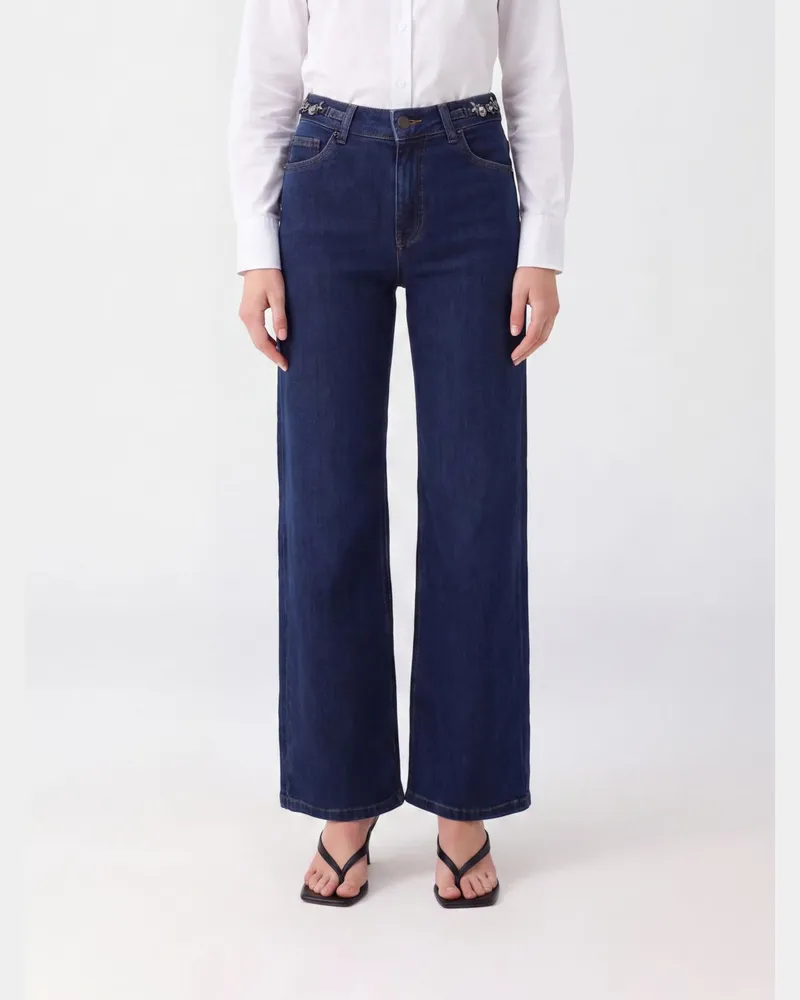 Liu Jo High-Waist Wide-Leg Jeans aus Denim mit Strass-Applikationen Denim