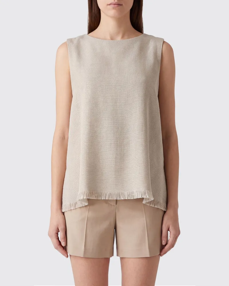 Max Mara Leinen- und Baumwolltop Sand