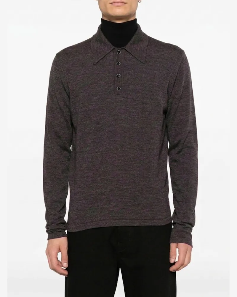 Christophe Lemaire Langärmeliges Poloshirt von aus reiner Wolle mit 4-Knopfleiste Braun
