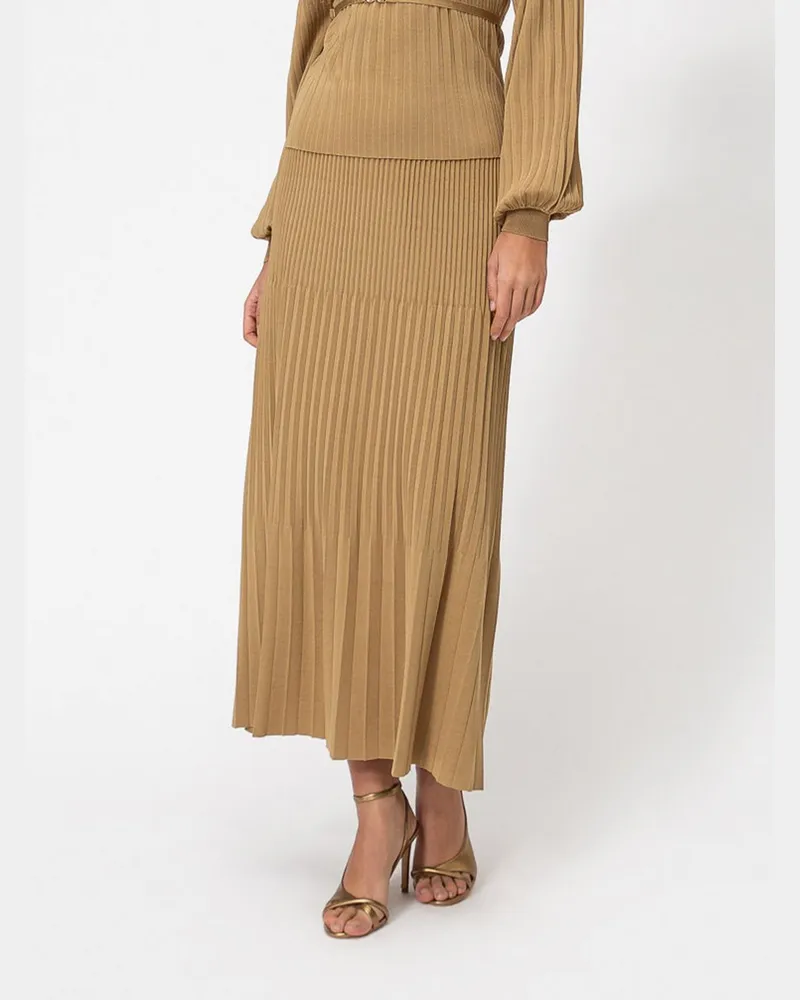 Twin-Set Plissierter Midi-Strickrock aus Viskosemischung mit elastischem Bund Natural