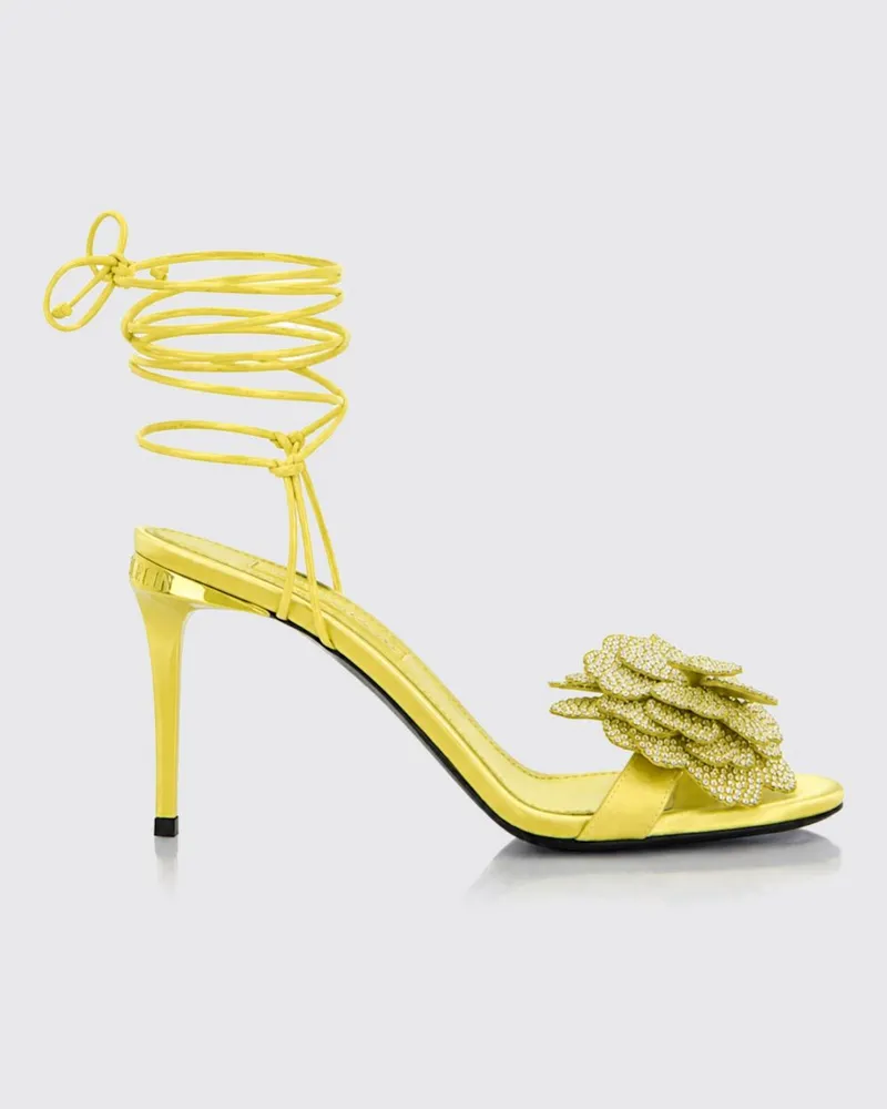 Philipp Plein Wildledersandalen mit Stiletto-Absatz und Kristallblume Gelb