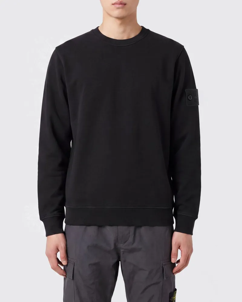 Stone Island Baumwoll-Jersey-Rundhalssweatshirt mit Kompass-Logo-Patch Schwarz