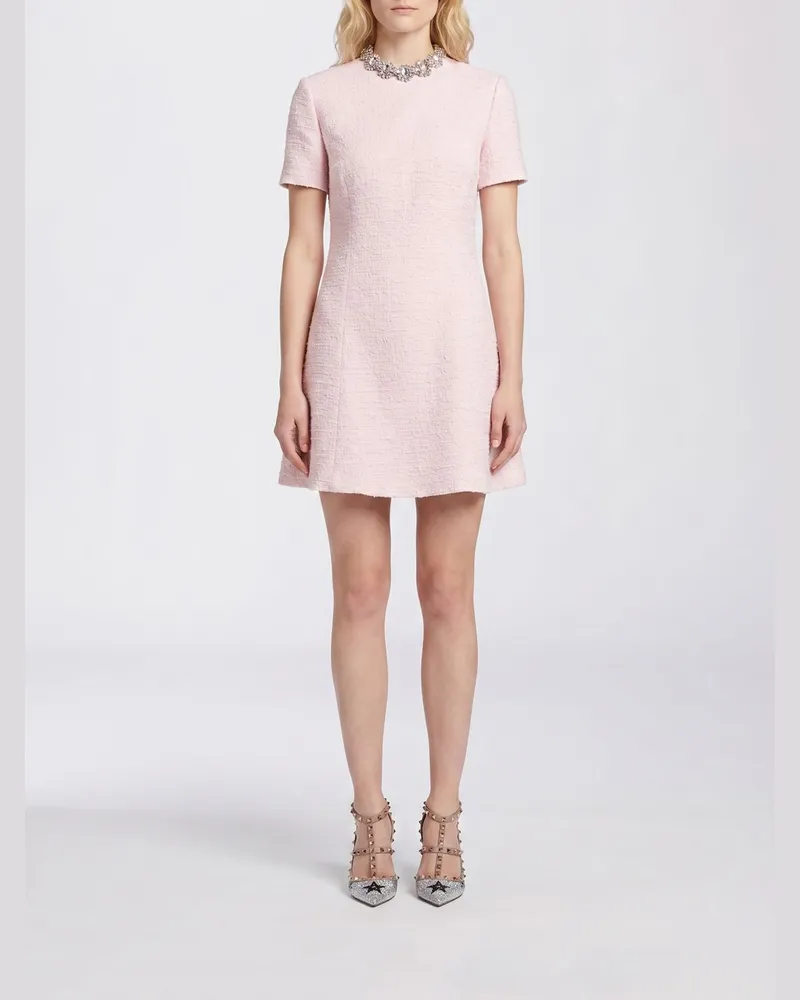Valentino Garavani A-Linien-Minikleid aus Tweed mit Strass-Applikation Pink