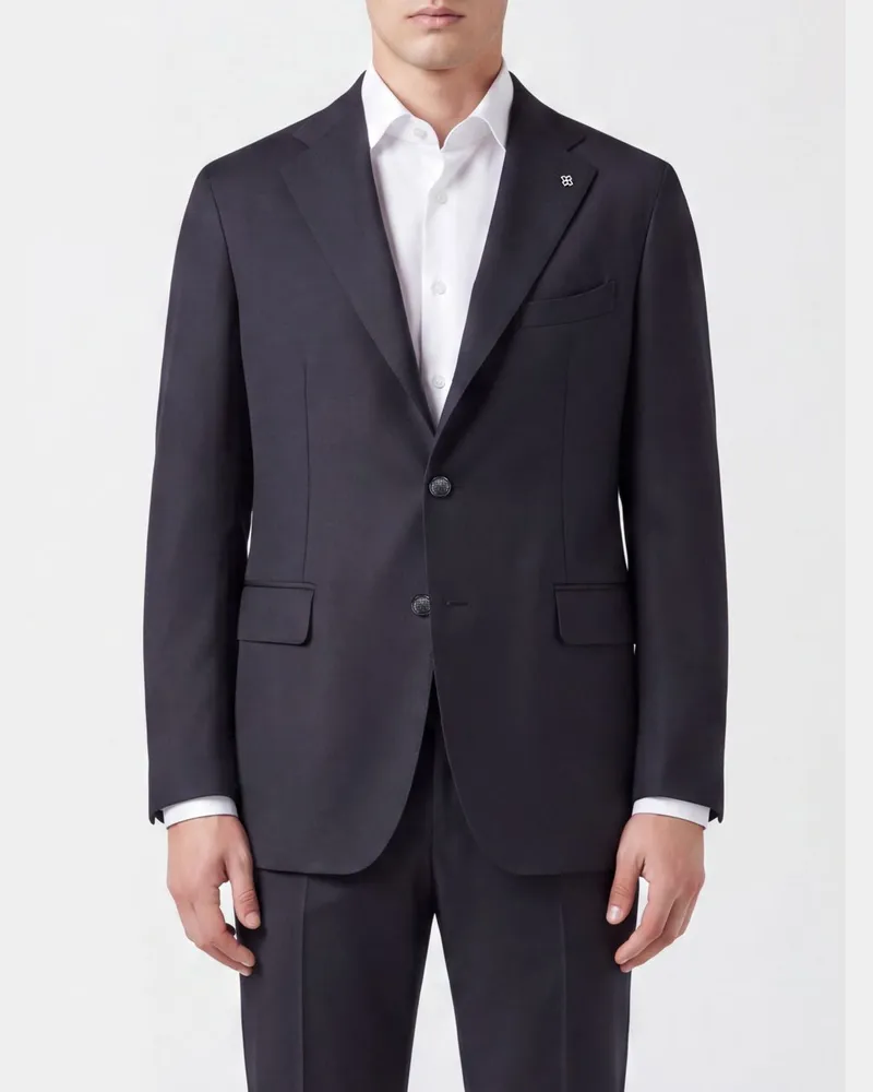 Tagliatore Zeremonie-Blazer aus Schurwolle mit Revers und Zwei-Knopf-Verschluss Blau