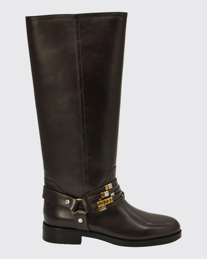 Pinko Bestickte, kniehohe Kalbslederstiefel mit Logo Dark