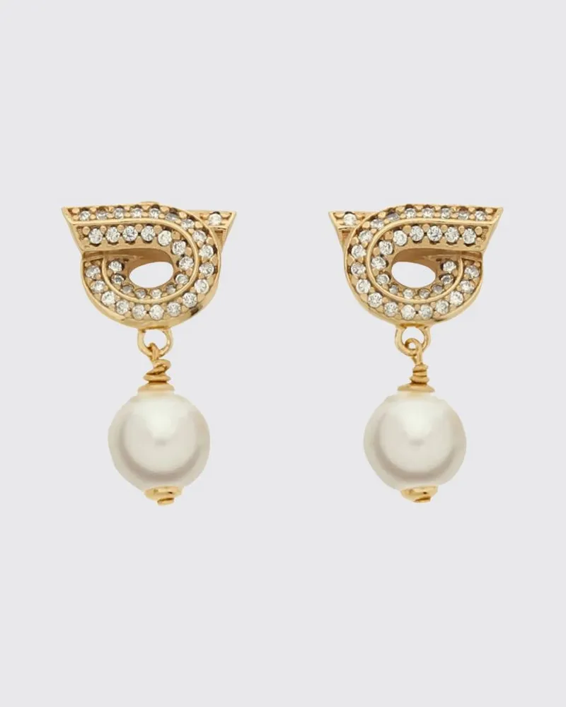 Ferragamo Gancini Hängeohrringe mit Kristallen und Perlen Gold