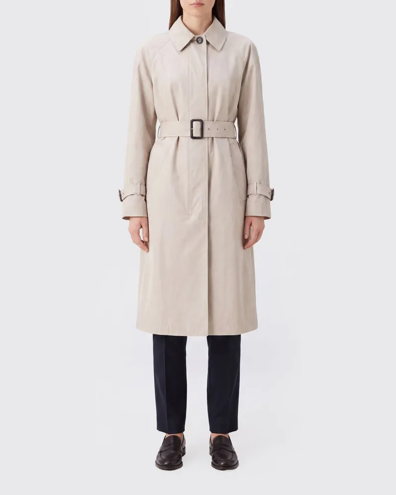 Max Mara Langer Einreihiger Trenchcoat aus Baumwolle von mit verstellbarem Gürtel Beige