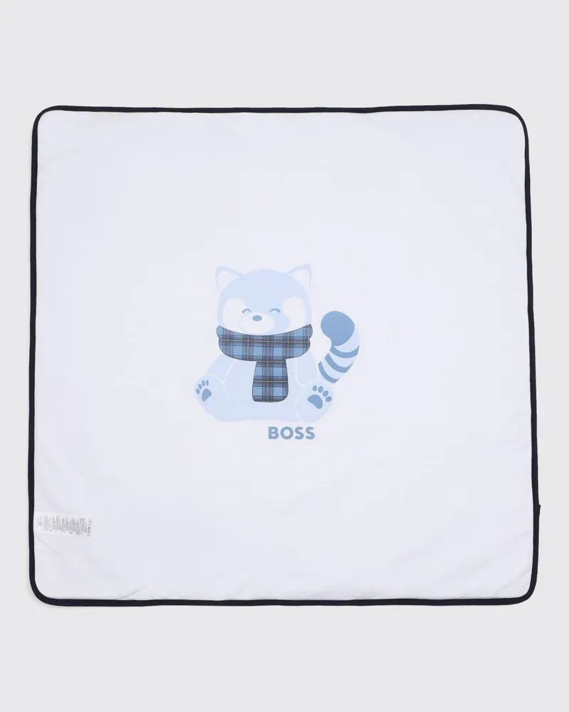 HUGO BOSS Babydecke für Jungen aus Baumwolle mit Grafikdruck und Kontrastlogo Hellblau