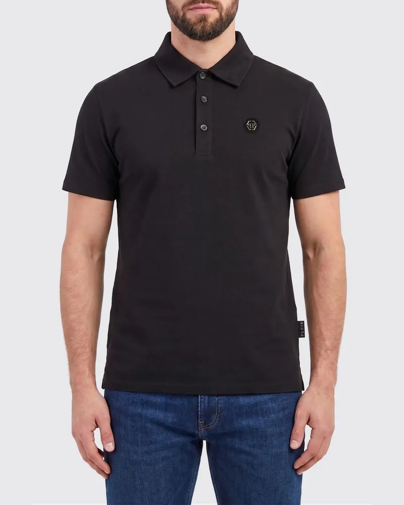 Philipp Plein Baumwoll-Poloshirt mit Monogramm Schwarz