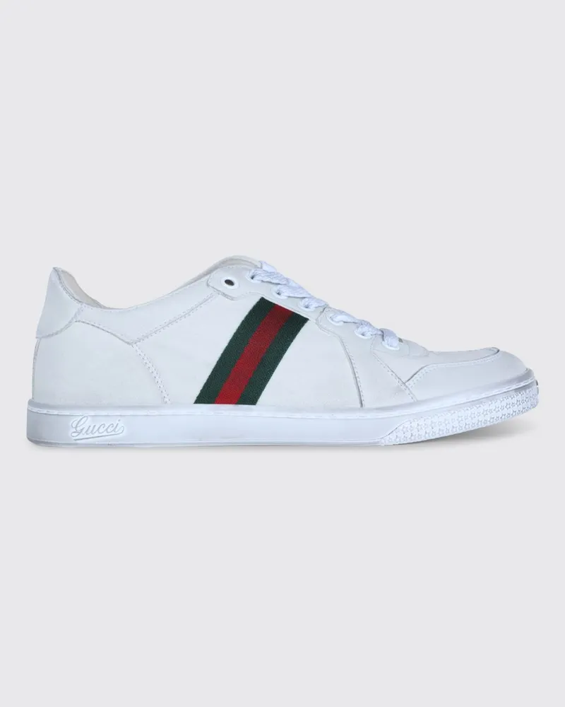 Gucci Stretch-Sneakers aus Used-Leder Weiß