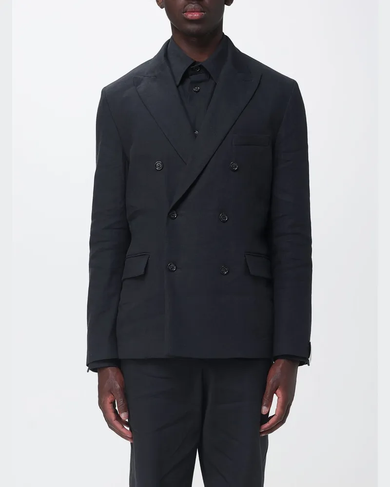 Paolo Pecora Milano Zweireiher-Blazer aus Leinen und Viskose Schwarz