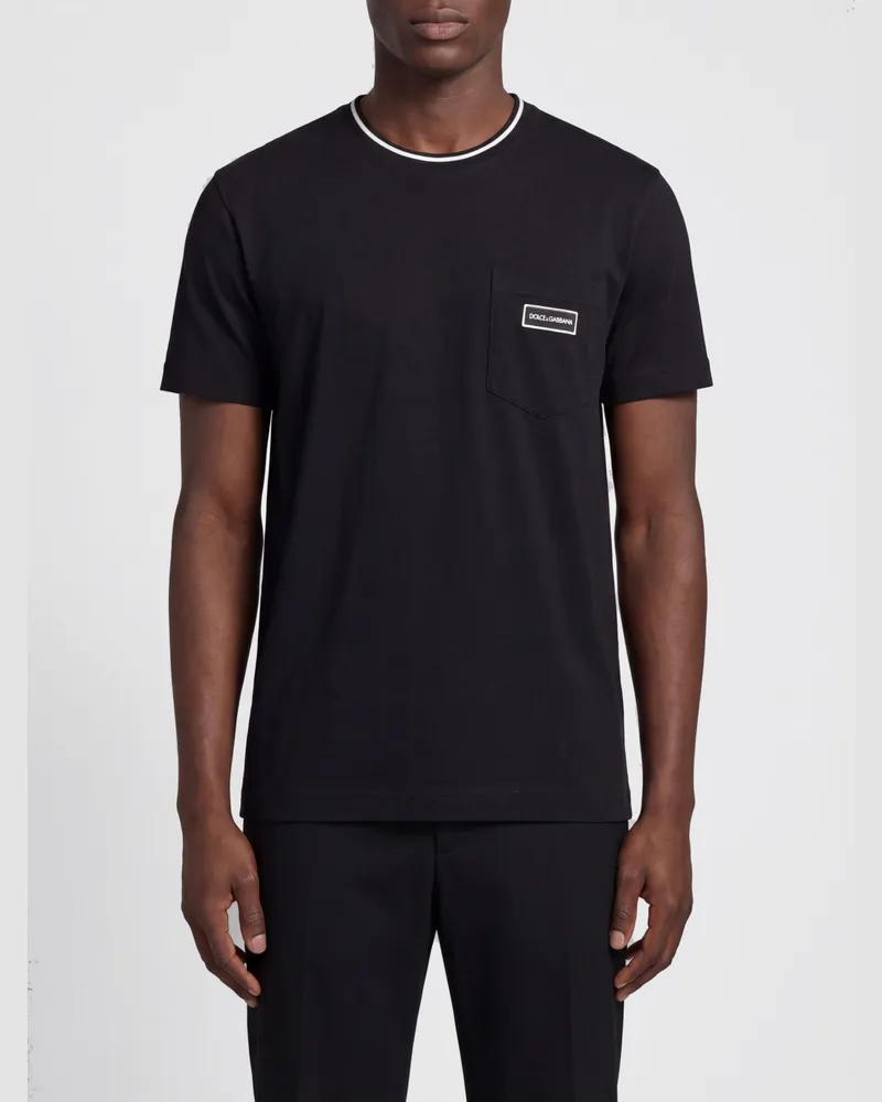 Dolce & Gabbana DOLCE  GABBANA T-Shirt Dolce & Gabbana aus Baumwolle mit aufgesetzter Tasche und Kontrastbesätzen Schwarz