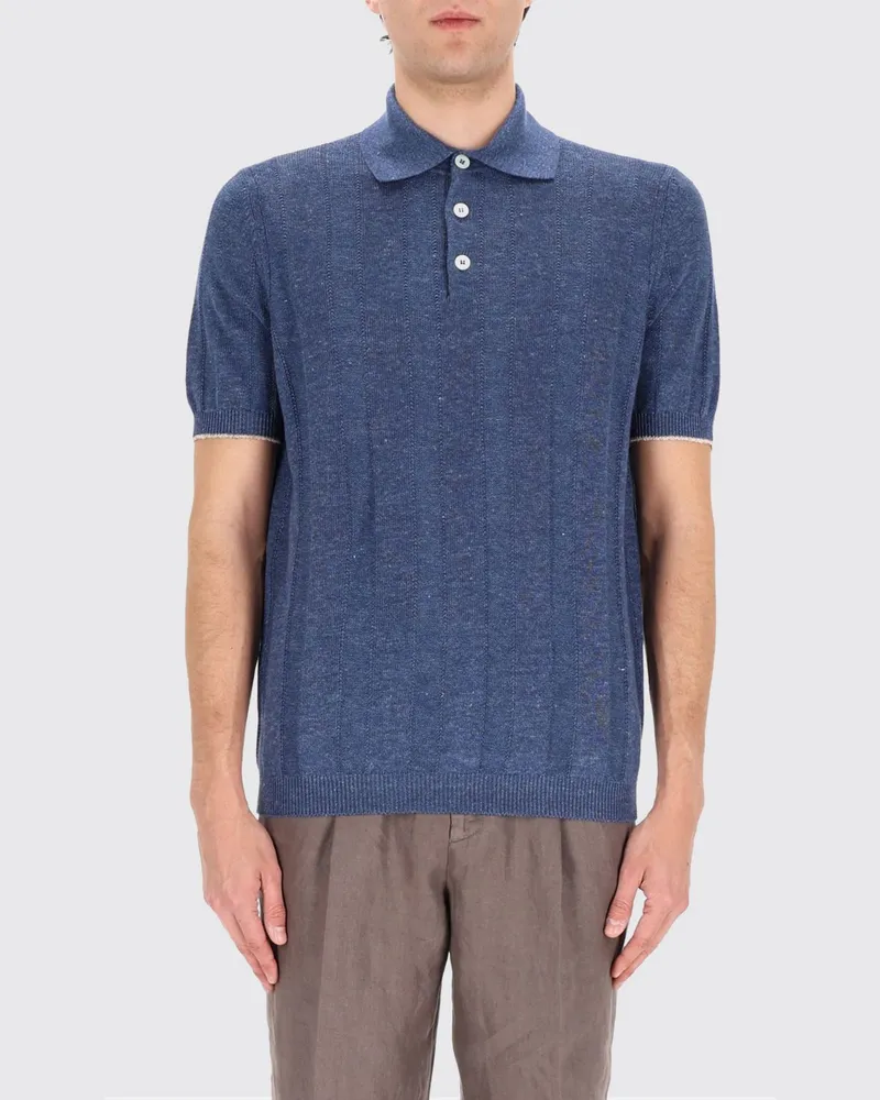 Brunello Cucinelli Polohemd aus Baumwollstrick Blau