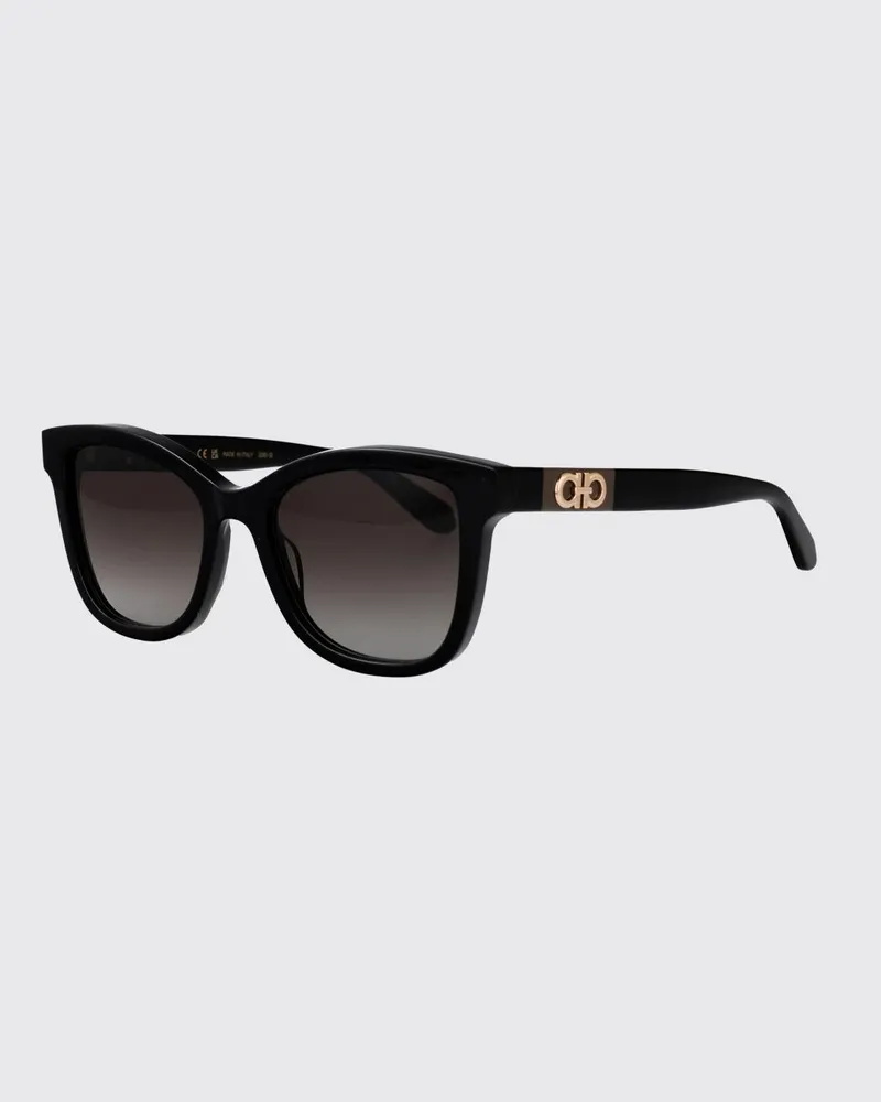 Ferragamo Rechteckige Cat-Eye-Sonnenbrille aus Acetat mit Gancini-Logo Schwarz