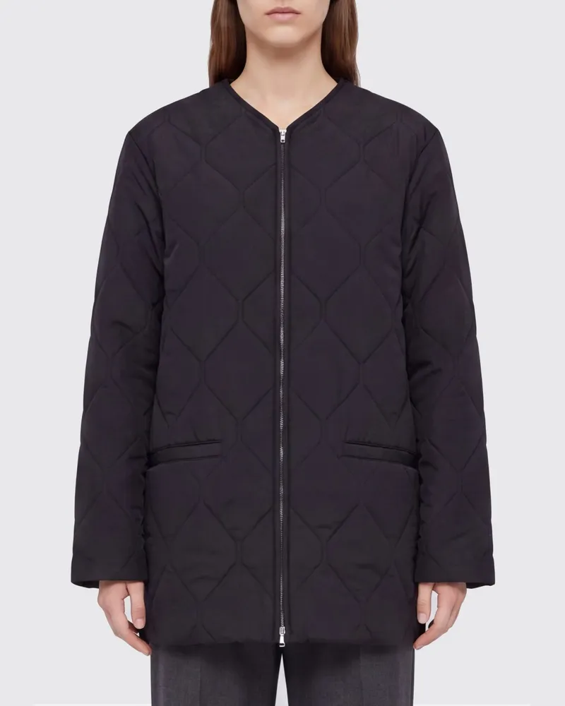 Jil Sander Kurze Stepp-Daunenjacke aus Polyester mit Reißverschluss und V-Ausschnitt Schwarz