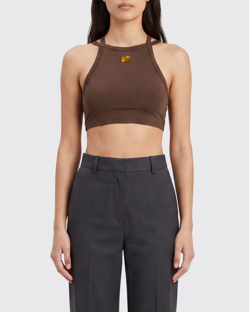 Blazé Milano Cropped Slim-Fit-Top aus Stretch-Nylon mit überkreuzten Trägern Braun