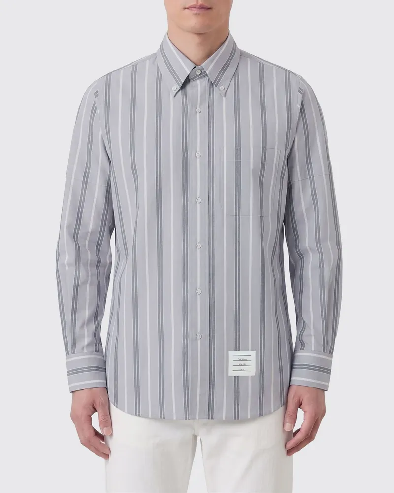 Thom Browne Klassisches Hemd aus gestreifter Baumwolle Grau