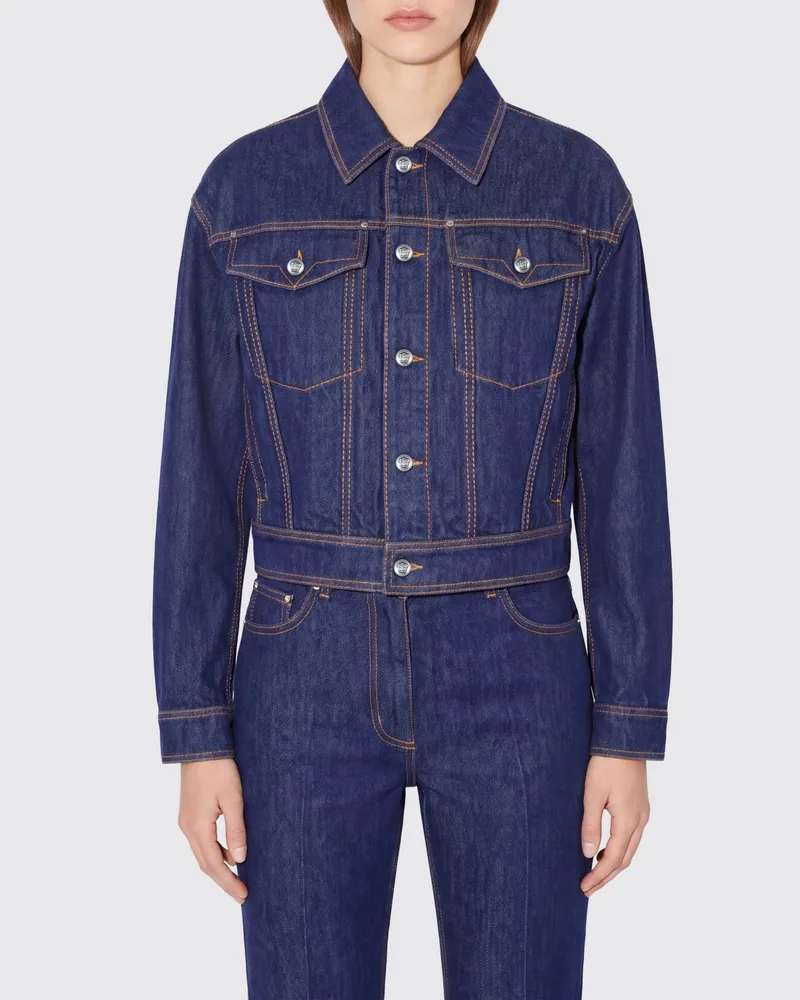 Versace Jeansjacke aus Baumwolle mit Kontrastnähten und aufgesetzten Taschen Blau