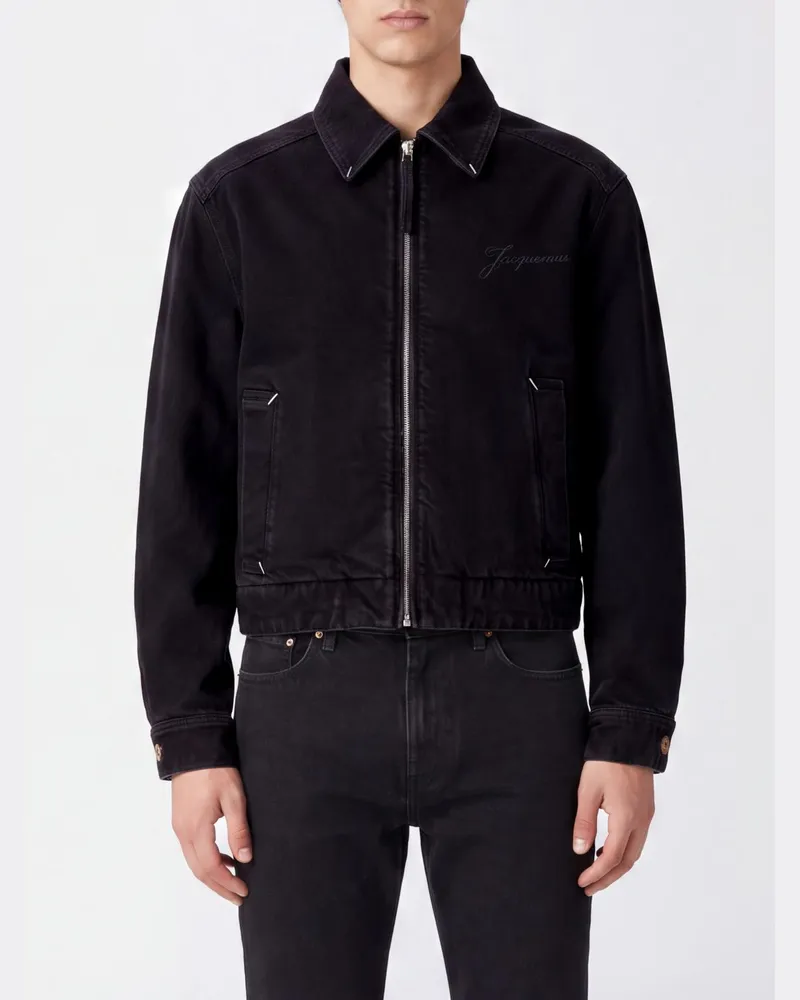 Jacquemus Hemdjacke aus Baumwolldenim mit Reißverschluss Schwarz