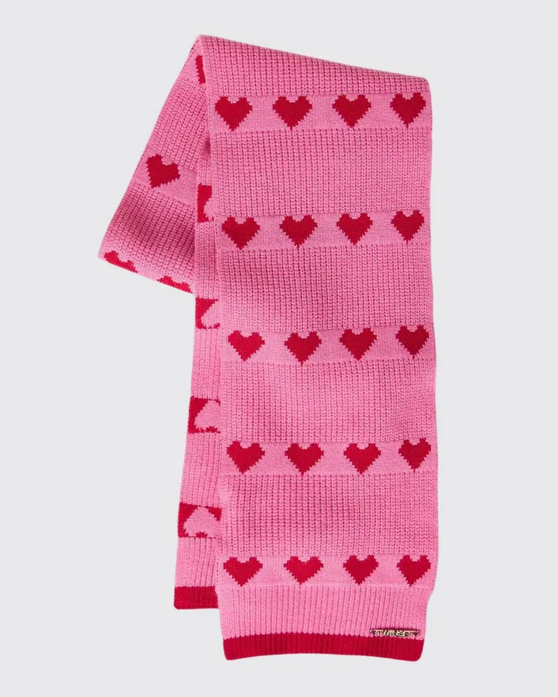 Twin-Set Schal für Mädchen mit Herz-Print und gerippten Kanten Pink