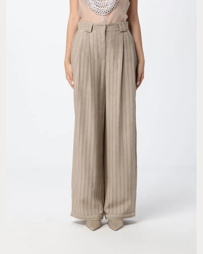 Emporio Armani Gestreifte Palazzo-Hose aus Viskose mit hoher Taille Kaki