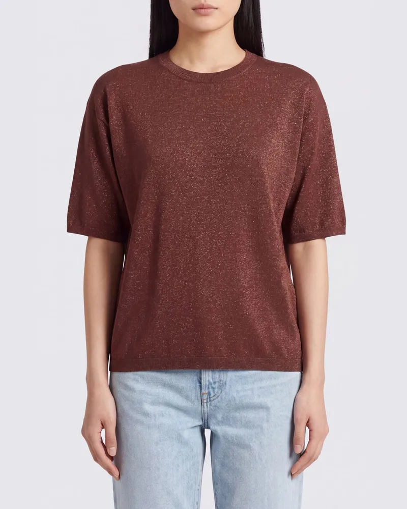 Brunello Cucinelli Locker geschnittener Pullover mit Rundhalsausschnitt aus Kaschmir und Seide Rot
