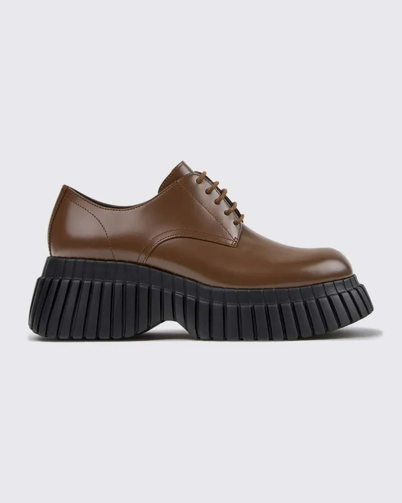 Camper Derby-Schuhe aus gebürstetem Leder mit mittlerem Absatz und Extralight-Sohle Braun