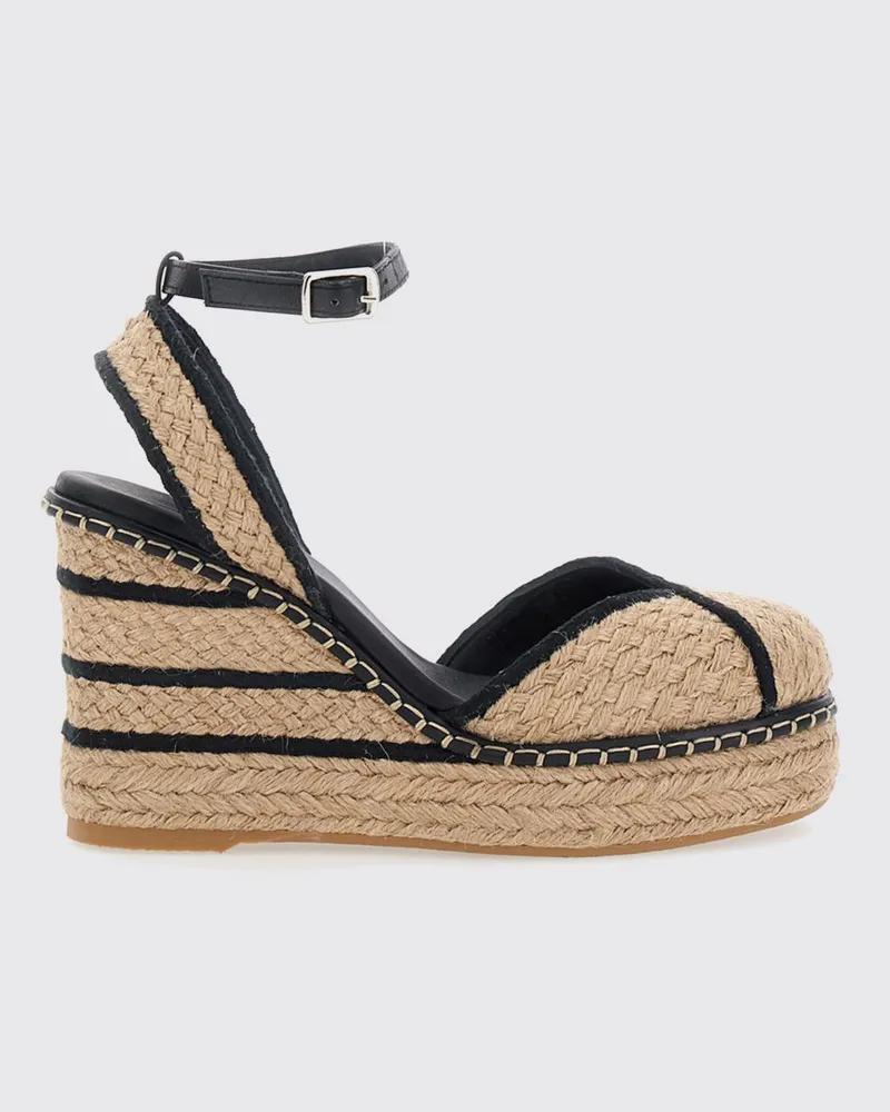 Castañer Keil-Espadrilles aus gestreiftem Bast mit Knöchelriemen Beige