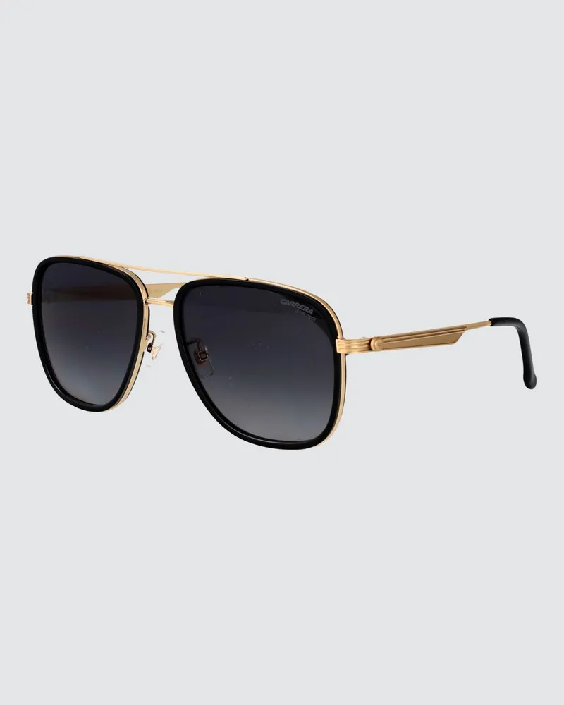 Carrera Rechteckige Aviator-Sonnenbrille aus Metall mit Doppelsteg Schwarz