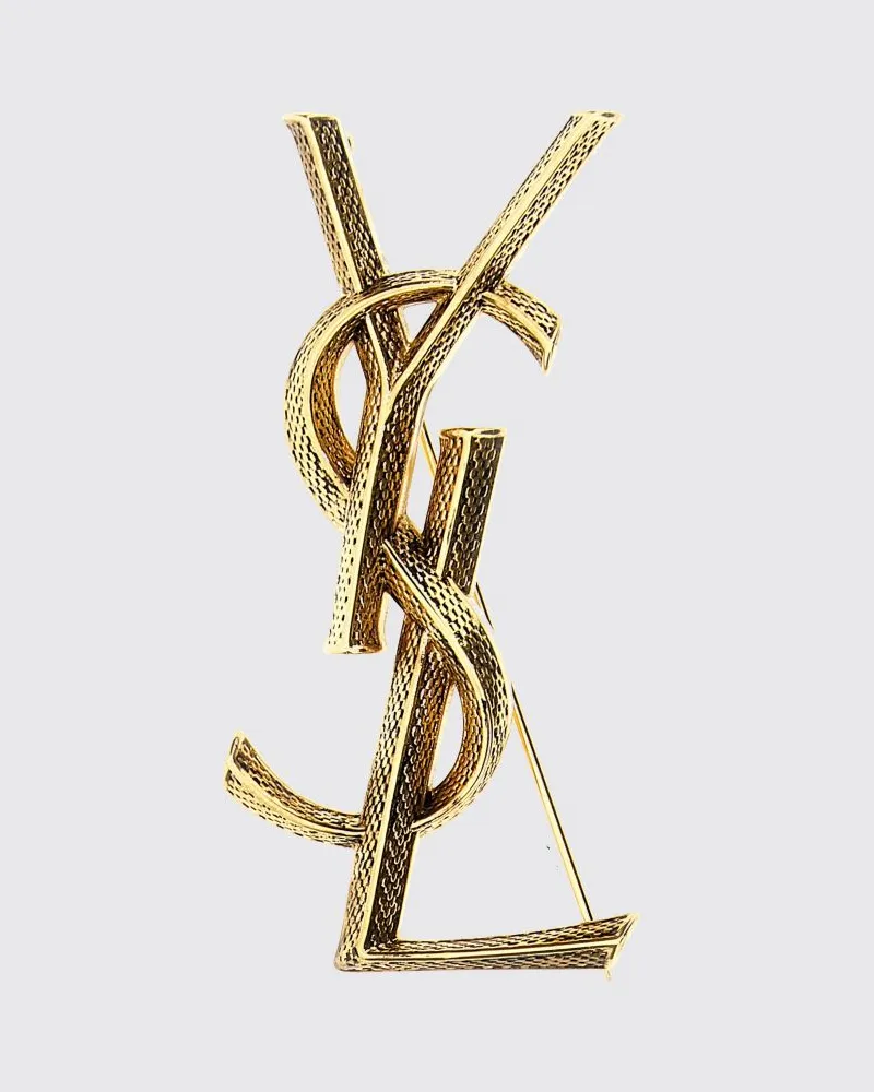 Saint Laurent Cassandre YSL-Monogramm-Brosche aus goldenem Messing Gold
