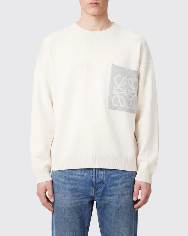 Loewe Pullover mit Rundhalsausschnitt aus Baumwollmischung und Jacquard-Logo Beige