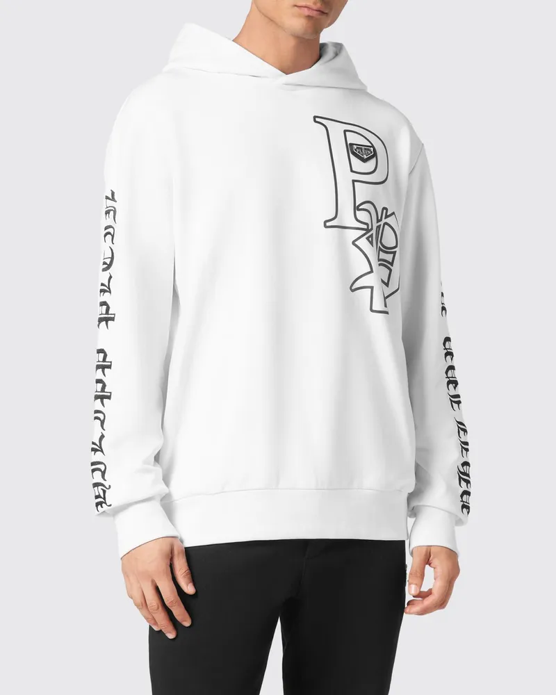 Philipp Plein Kapuzenpullover aus Baumwolle mit kontrastierendem Logo Weiß