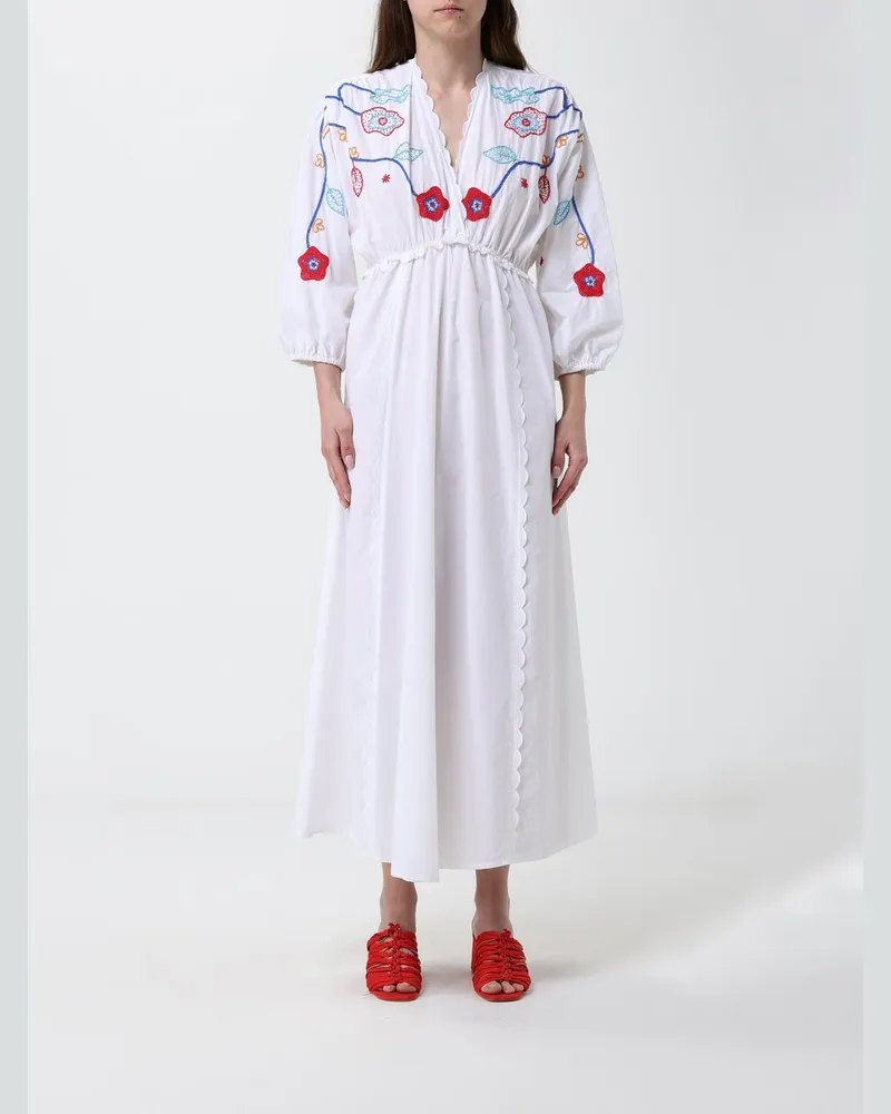 forte_forte Midi-Kleid aus Baumwolle mit Stickerei Weiß