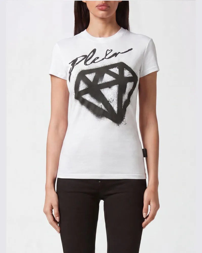 Philipp Plein Slim-Fit T-Shirt aus Stretch-Baumwolle mit grafischem Logo-Print Weiß