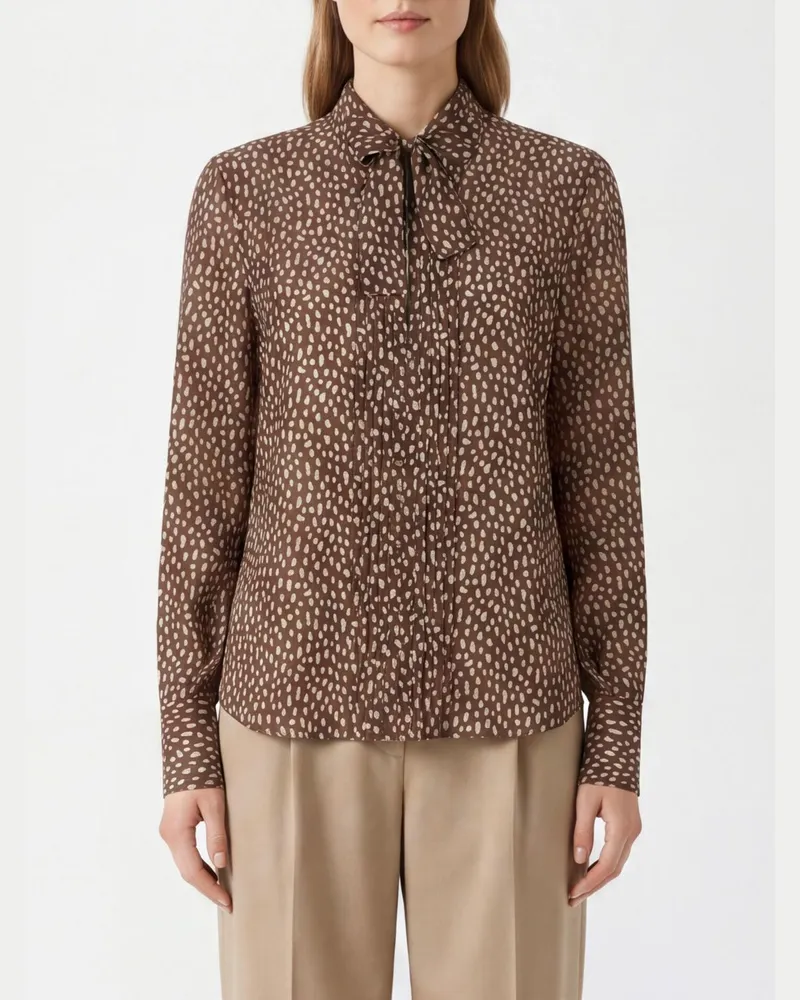 Brunello Cucinelli Seidenbluse mit Punkten mit Schluppenkragen Braun