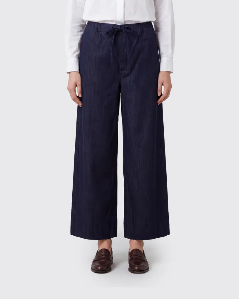 Max Mara Weit geschnittene Baumwollhose mit elastischem Bund Blau