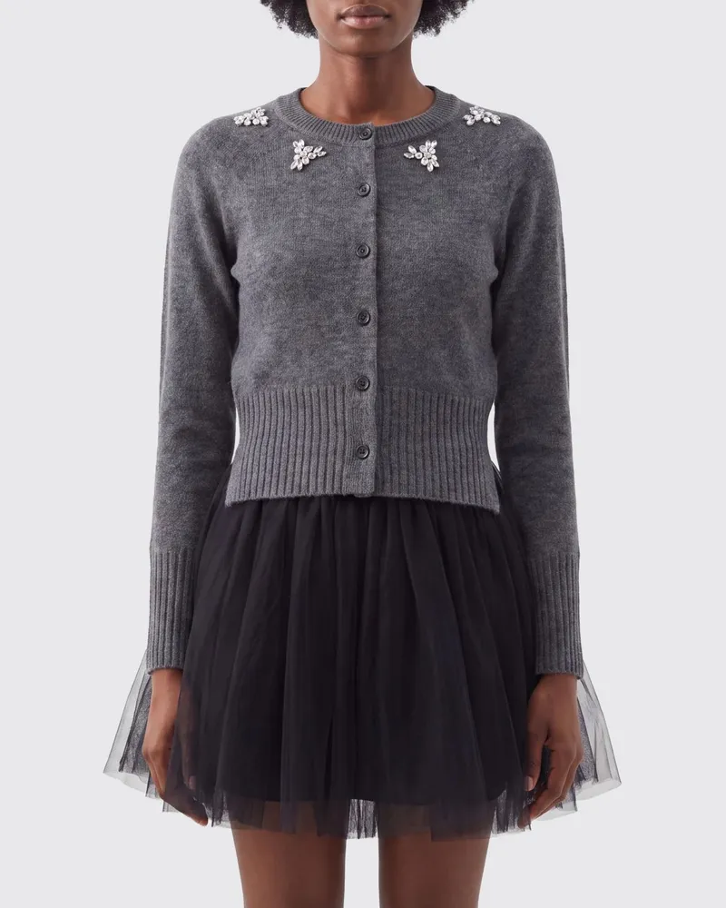 Simone Rocha Rundhals-Cardigan von aus reinem Kaschmir mit bestickten Strasssteinen Grau