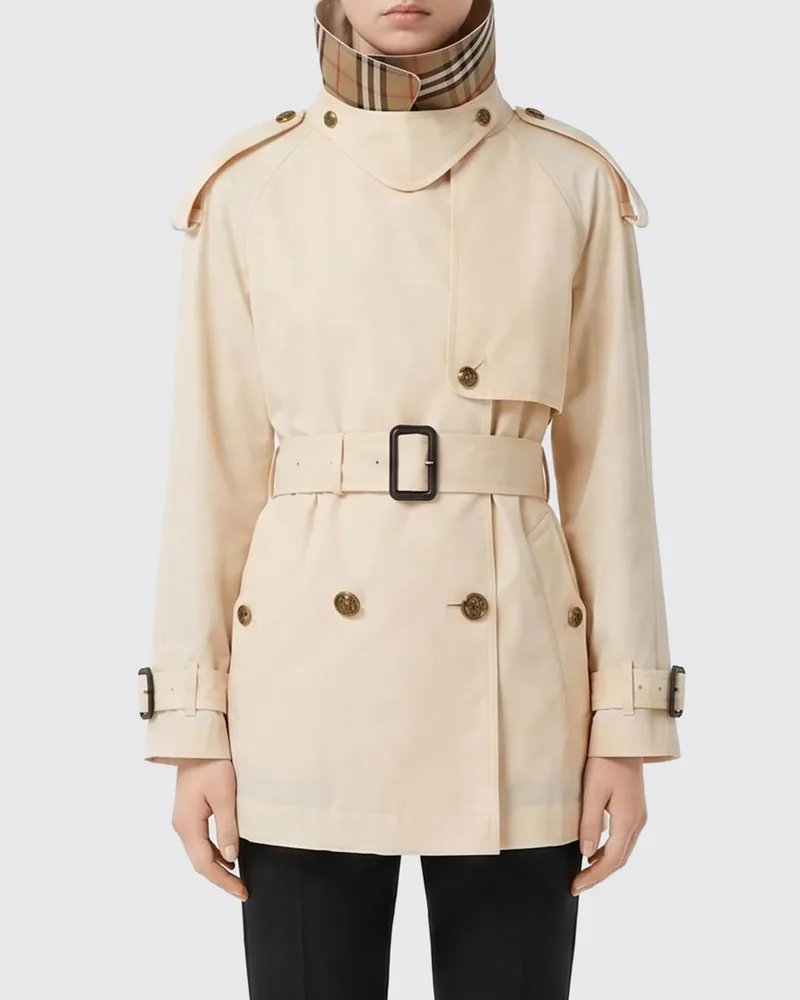 Burberry Zweireihiger Trenchcoat aus Baumwolle Weiß