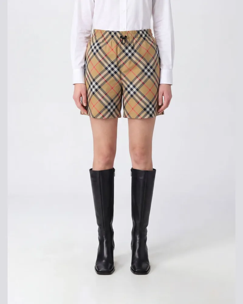 Burberry Polyester-Shorts im Vintage Check-Muster mit Kordelzug in der Taille Sand