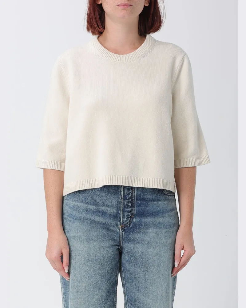Alaïa Kurzarm-Pullover aus Kaschmirmischung mit überschnittenen Schultern Weiss