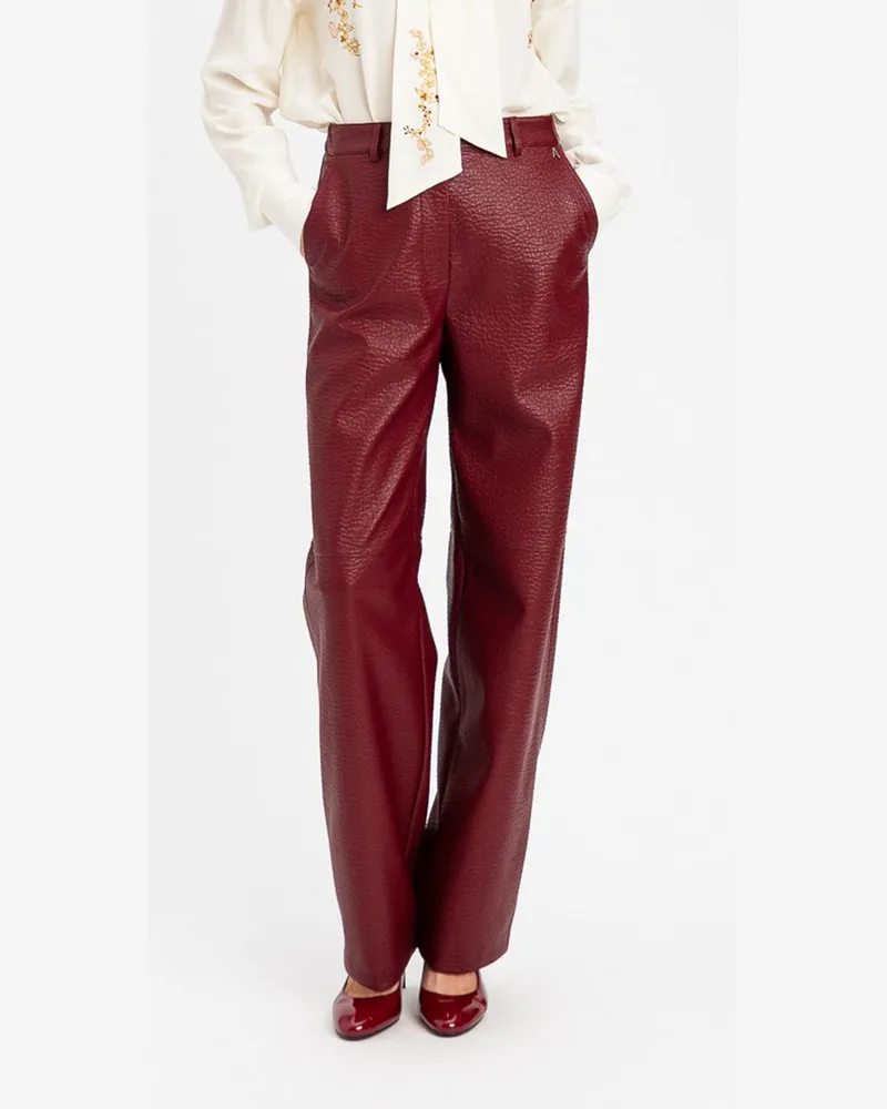 Twin-Set Wide-Leg-Hose aus Kunstleder mit hohem Bund Burgunderrot