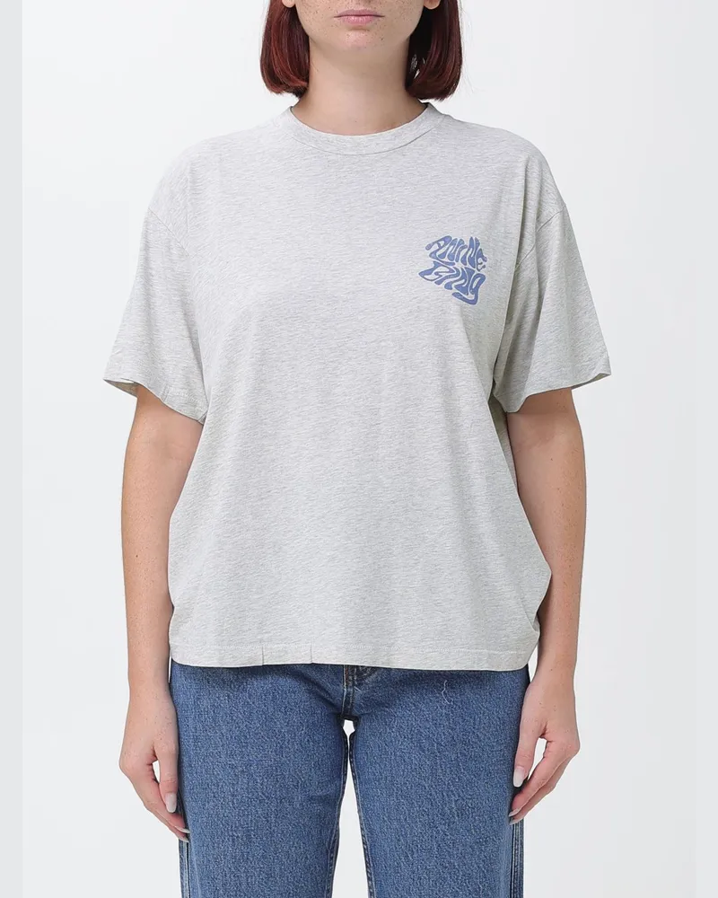Anine Bing Baumwoll-T-Shirt mit Slogan-Print und überschnittenen Schultern Grau